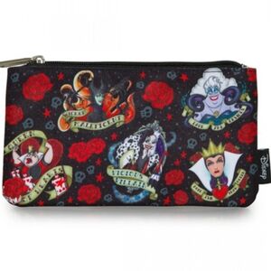 Loungefly Disney Villains Tattoo Rose Print Evil Queen Cosmetic Pouch Bag NWT